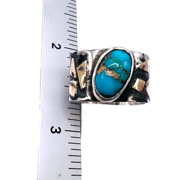 Blackened Silver Gold Accent Persian Turquoise Ring sz 6.5 - Image 9