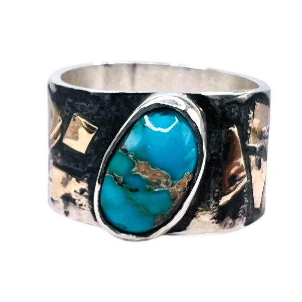 Blackened Silver Gold Accent Persian Turquoise Ring sz 6.5 - Image 4