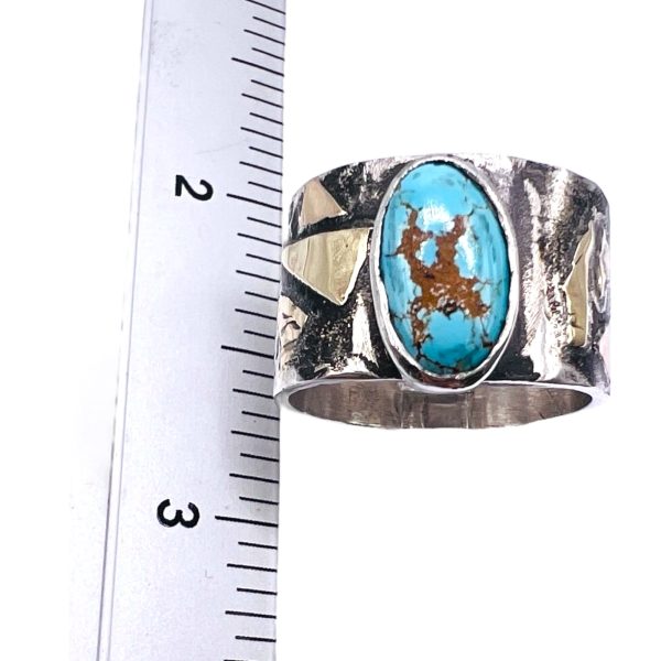 Rustic Silver & Gold Accent Persian Turquoise Ring, sz 7.5 - Image 9