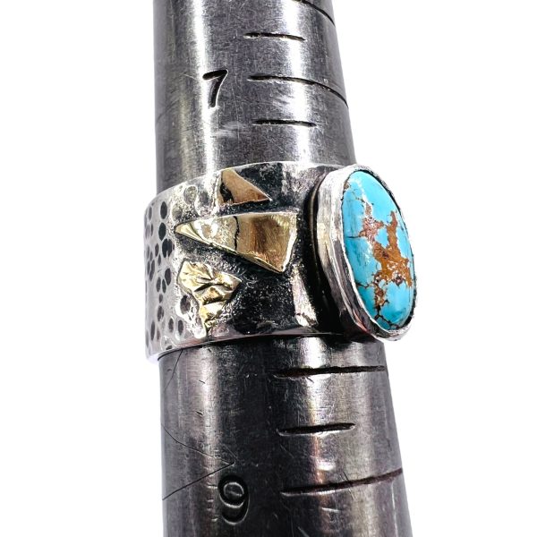 Rustic Silver & Gold Accent Persian Turquoise Ring, sz 7.5 - Image 8