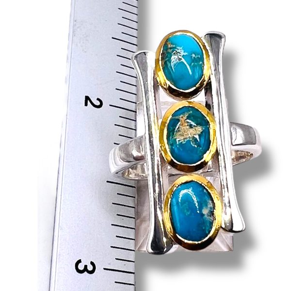 Vertical 3 Stone Persian Turquoise Matrix Ring, sz 6 - Image 7