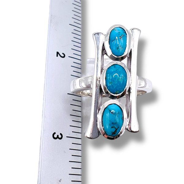 Vertical 3 Stone Persian Turquoise Matrix Ring, sz 7.5, 9 - Image 17