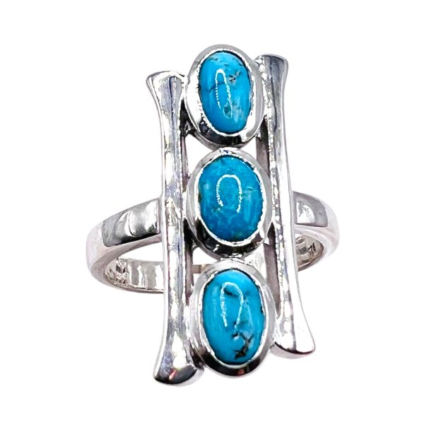 Vertical 3 Stone Persian Turquoise Matrix Ring, sz 7.5, 9 - Image 16