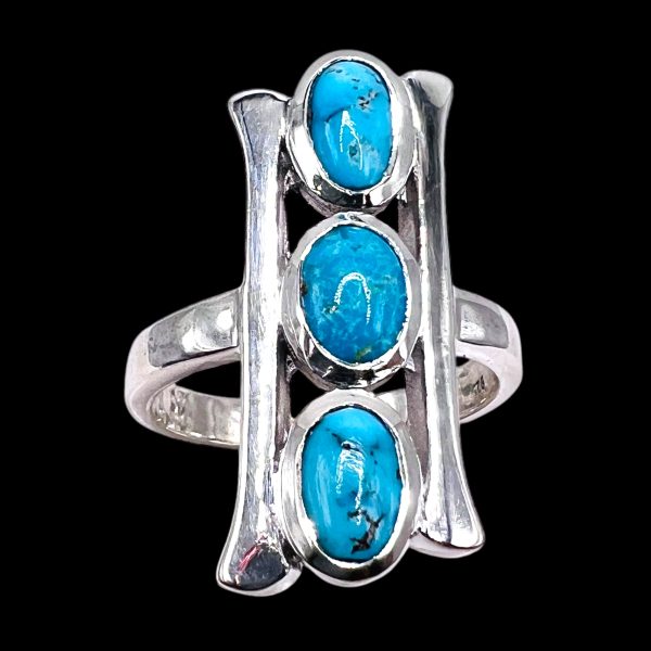 Vertical 3 Stone Persian Turquoise Matrix Ring, sz 7.5, 9 - Image 15