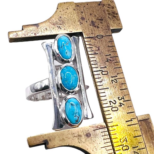 Vertical 3 Stone Persian Turquoise Matrix Ring, sz 7.5, 9 - Image 14