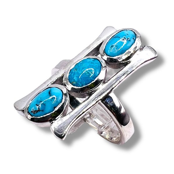 Vertical 3 Stone Persian Turquoise Matrix Ring, sz 7.5, 9 - Image 13