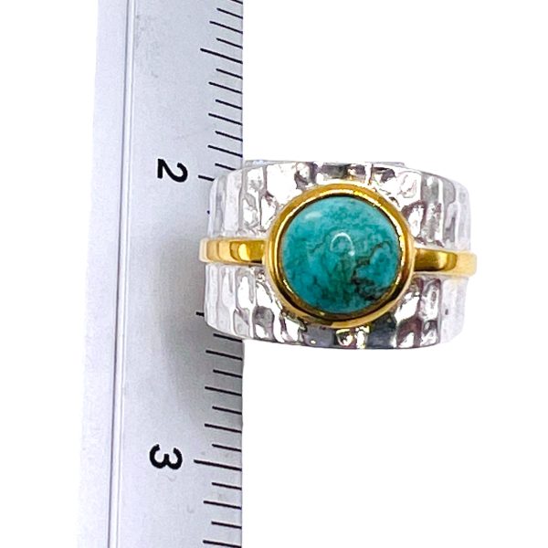 Turquoise Wide Band Ring, Hammered Silver Vermeil sz 5,7 - Image 9