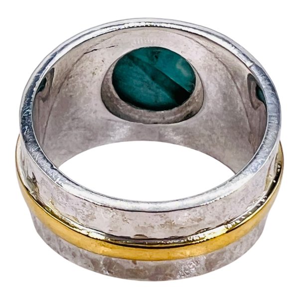 Turquoise Wide Band Ring, Hammered Silver Vermeil sz 5,7 - Image 4