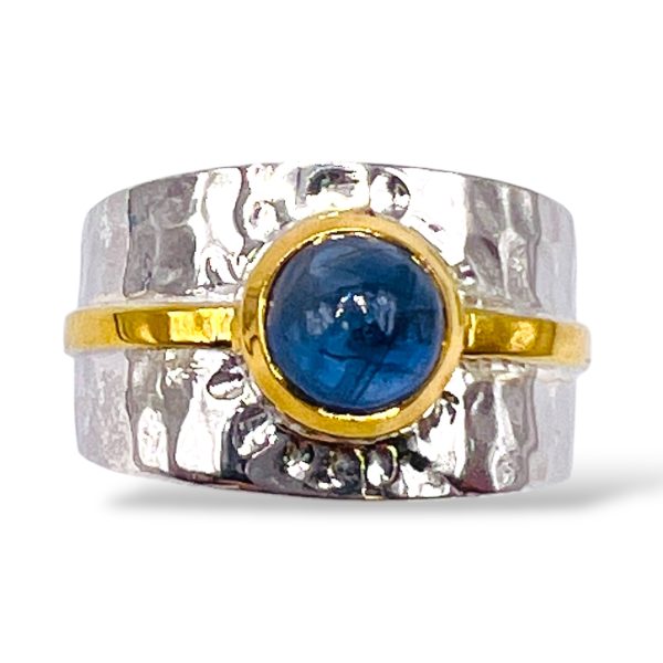 Iolite Wide Band Ring | Hammered Silver & Vermeil, sz 9 - Image 3