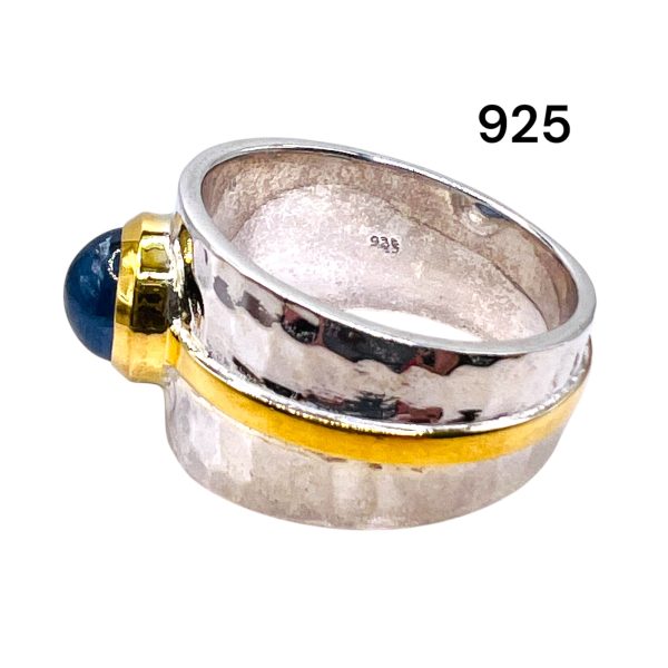 Iolite Wide Band Ring | Hammered Silver & Vermeil, sz 9 - Image 7