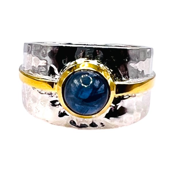 Iolite Wide Band Ring | Hammered Silver & Vermeil, sz 9