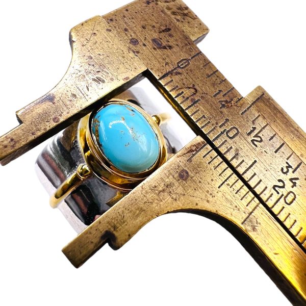 Persian Turquoise Ring Nice Silver & Gold Vermeil Wide Band - Image 5