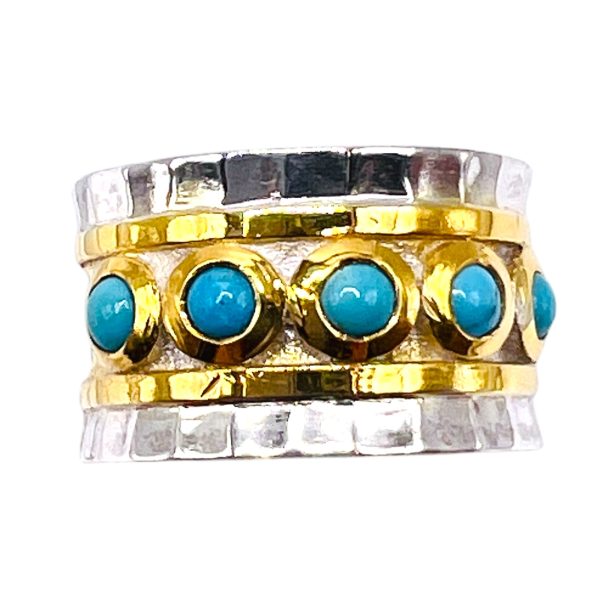 Persian Turquoise Goddess Empress Ring, Silver Vermeil sz 5 - Image 2