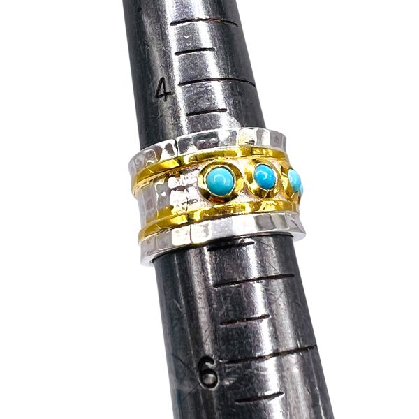 Persian Turquoise Goddess Empress Ring, Silver Vermeil sz 5 - Image 7