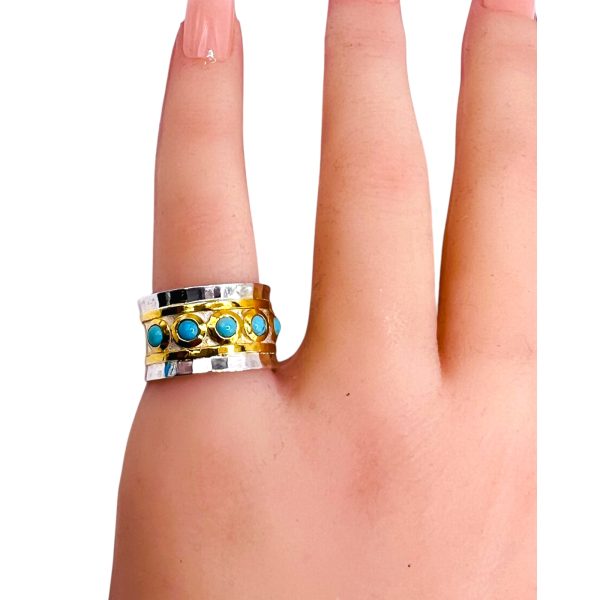 Persian Turquoise Goddess Empress Ring, Silver Vermeil sz 5 - Image 8