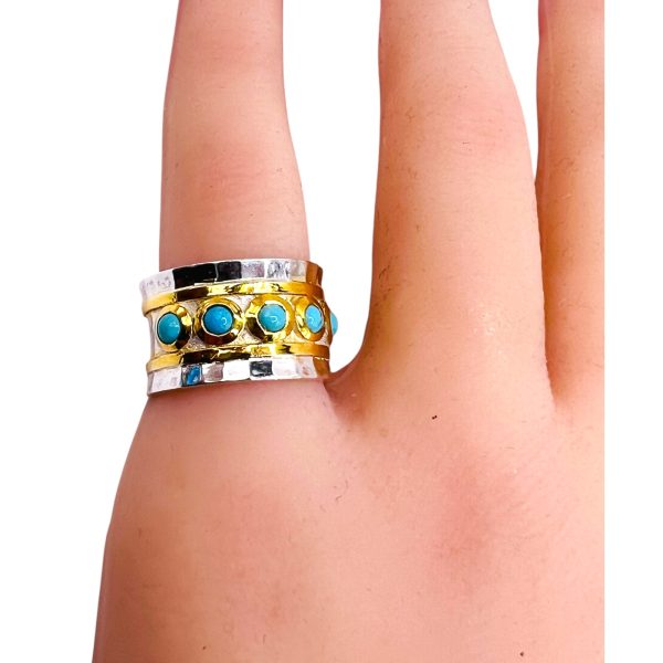 Persian Turquoise Goddess Empress Ring, Silver Vermeil sz 5 - Image 9