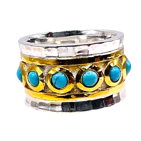 Persian Turquoise Goddess Empress Ring, Silver Vermeil sz 5 - Image 3