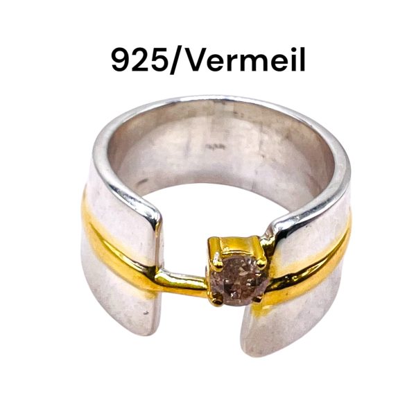 Diamond Open Band Ring | Sterling Silver & Gold Vermeil sz 5 - Image 5