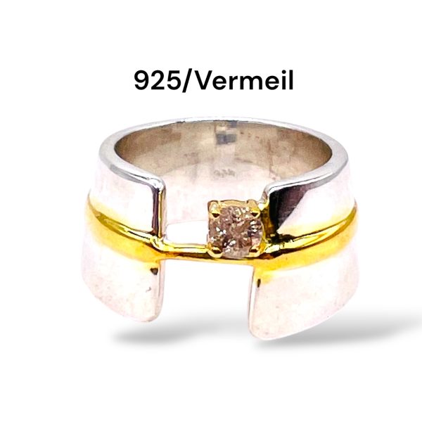 Diamond Open Band Ring | Sterling Silver & Gold Vermeil sz 5 - Image 6