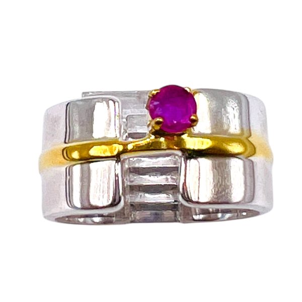 Pink Ruby Open Band Ring | Silver & Gold Vermeil sz 6