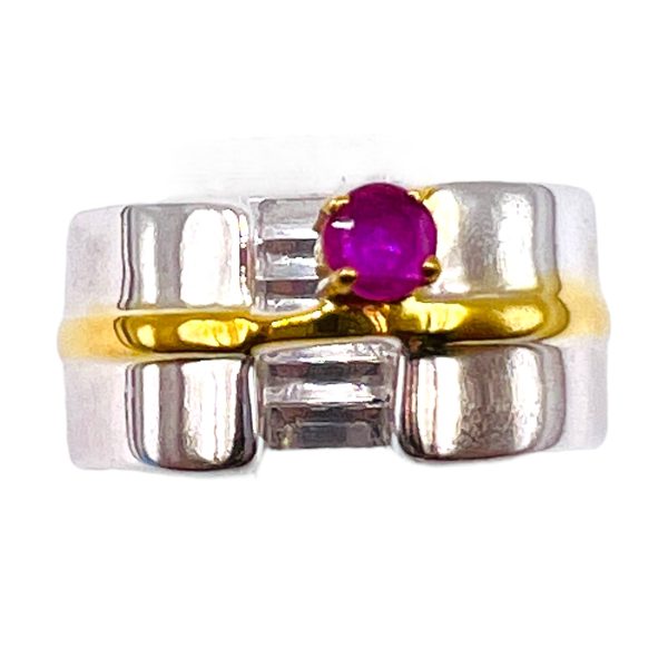 Pink Ruby Open Band Ring | Silver & Gold Vermeil sz 6 - Image 2