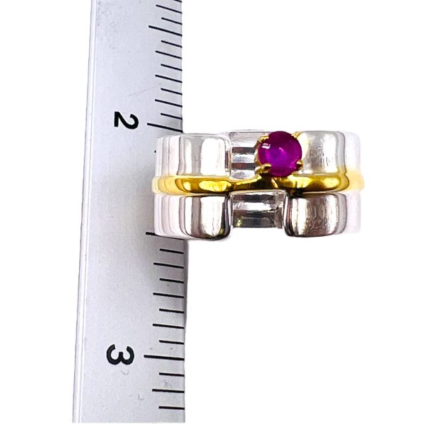 Pink Ruby Open Band Ring | Silver & Gold Vermeil sz 6 - Image 3