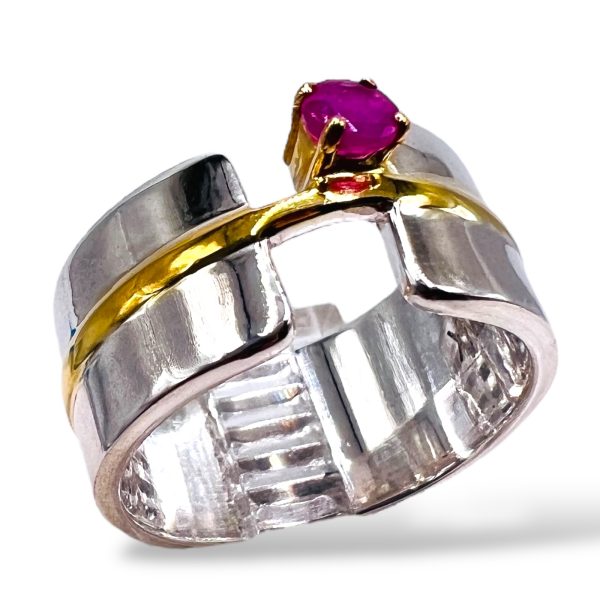 Pink Ruby Open Band Ring | Silver & Gold Vermeil sz 6 - Image 6