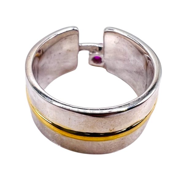 Pink Ruby Open Band Ring | Silver & Gold Vermeil sz 6 - Image 7