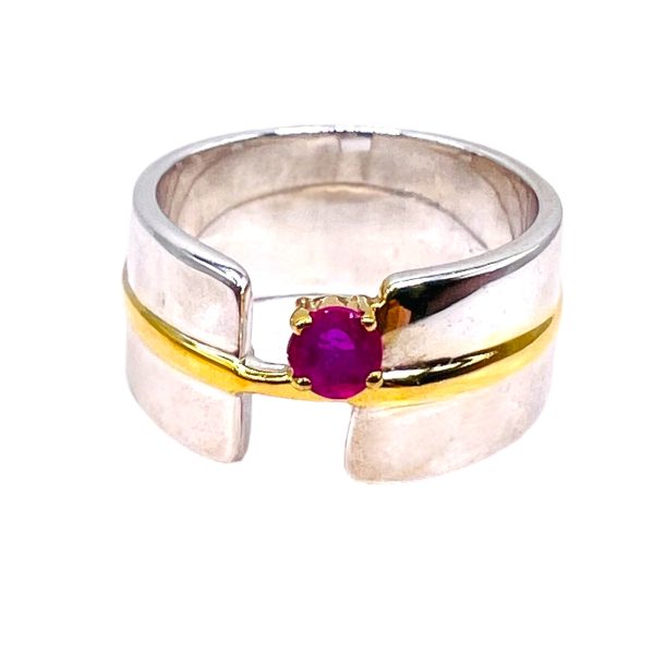 Pink Ruby Open Band Ring | Silver & Gold Vermeil sz 6 - Image 8