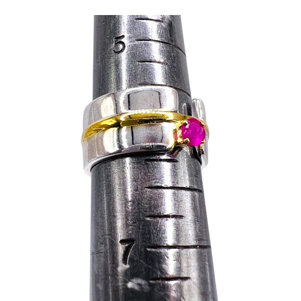 Pink Ruby Open Band Ring | Silver & Gold Vermeil sz 6 - Image 9