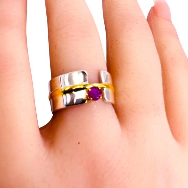 Pink Ruby Open Band Ring | Silver & Gold Vermeil sz 6 - Image 11