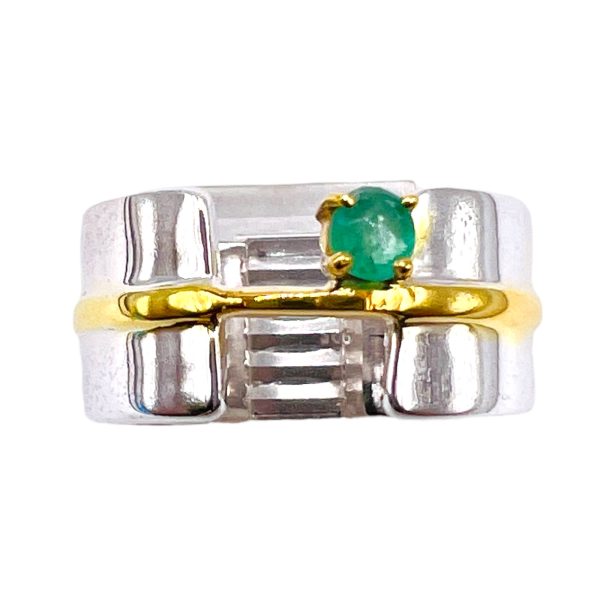 Green Emerald Open Band Ring | Silver & Gold Vermeil, sz 7 - Image 2