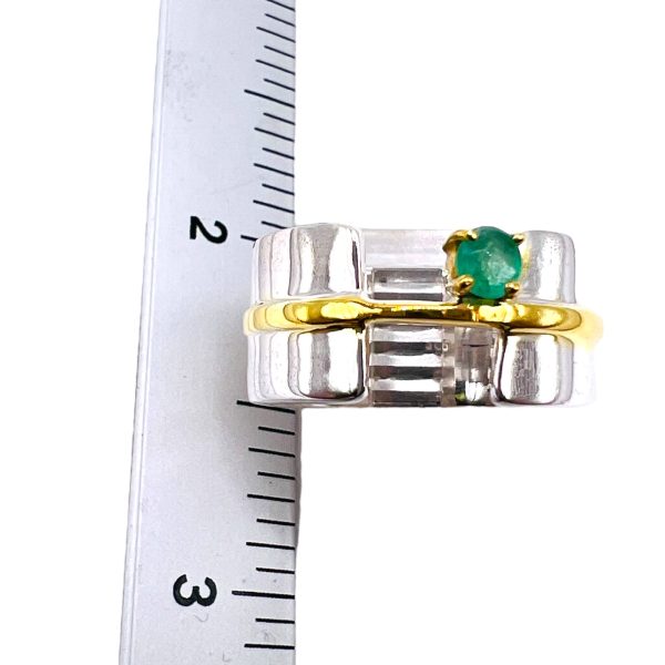 Green Emerald Open Band Ring | Silver & Gold Vermeil, sz 7 - Image 3