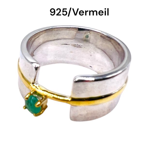 Green Emerald Open Band Ring | Silver & Gold Vermeil, sz 7 - Image 6