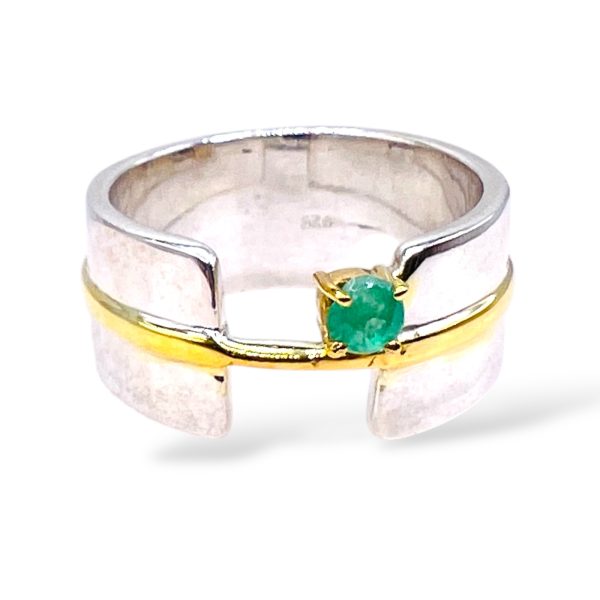 Green Emerald Open Band Ring | Silver & Gold Vermeil, sz 7 - Image 7