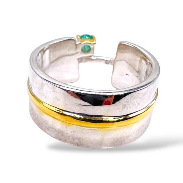 Green Emerald Open Band Ring | Silver & Gold Vermeil, sz 7 - Image 8