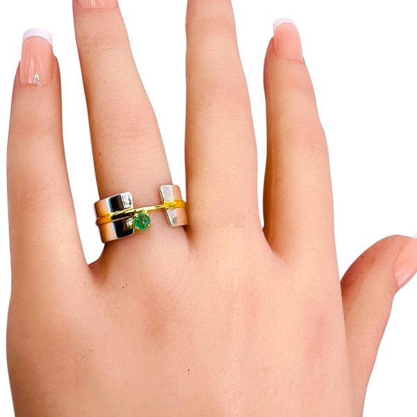 Green Emerald Open Band Ring | Silver & Gold Vermeil, sz 7 - Image 11