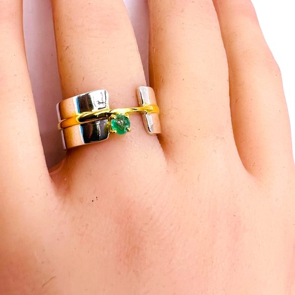 Green Emerald Open Band Ring | Silver & Gold Vermeil, sz 7 - Image 12