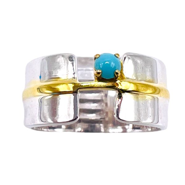 Persian Turquoise, Silver & Gold Vermeil Open Band Ring sz 8