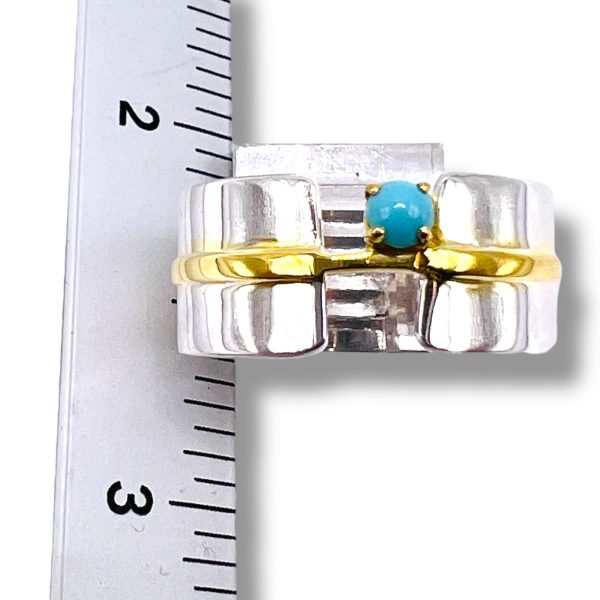 Persian Turquoise, Silver & Gold Vermeil Open Band Ring sz 8 - Image 10