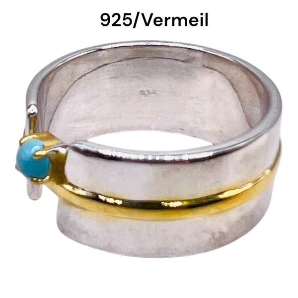 Persian Turquoise, Silver & Gold Vermeil Open Band Ring sz 8 - Image 2