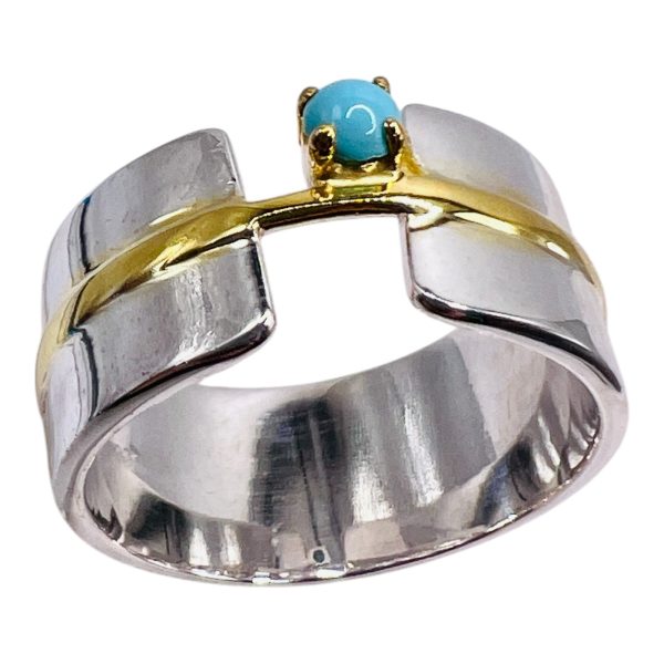 Persian Turquoise, Silver & Gold Vermeil Open Band Ring sz 8 - Image 3