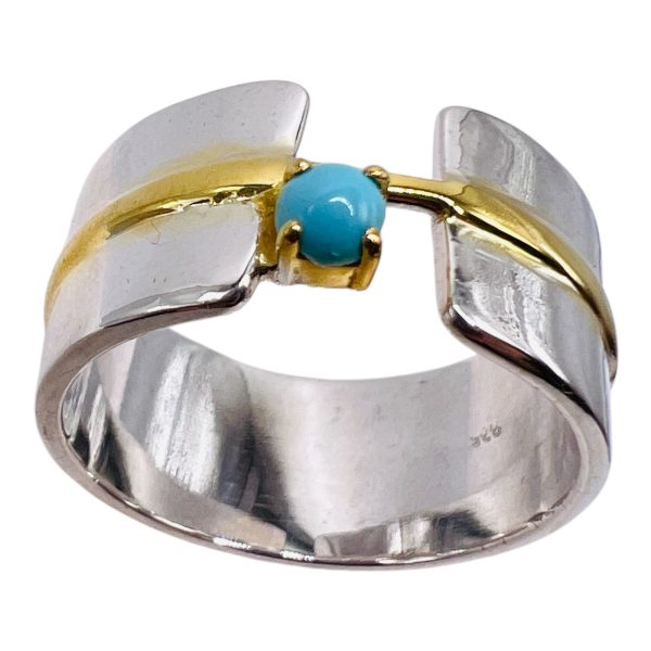 Persian Turquoise, Silver & Gold Vermeil Open Band Ring sz 8 - Image 4