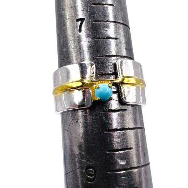 Persian Turquoise, Silver & Gold Vermeil Open Band Ring sz 8 - Image 7