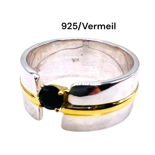 Blue Sapphire Silver & Gold Vermeil Open Band Ring, sz 9 - Image 2