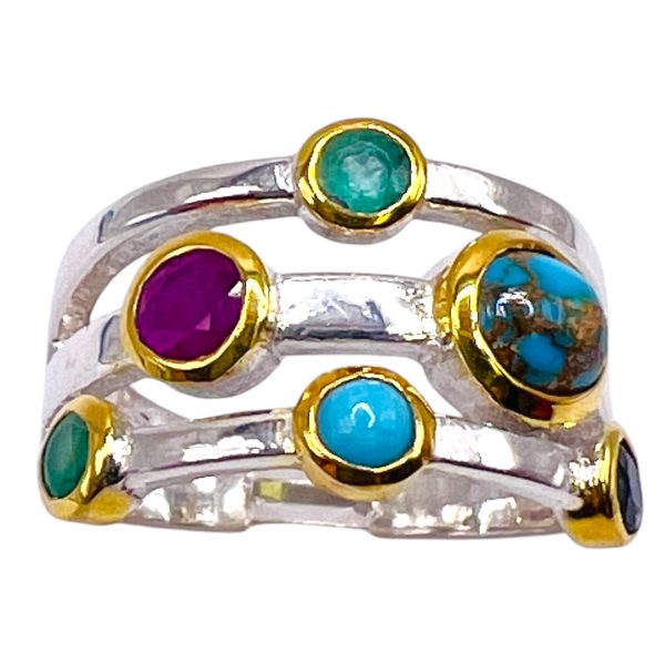 Multi-Colored Gemstone Ring Ruby Sapphire Emerald sz 7