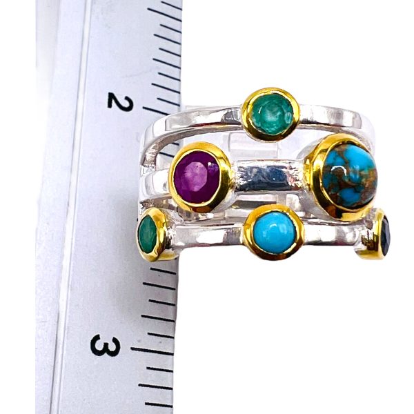 Multi-Colored Gemstone Ring Ruby Sapphire Emerald sz 7 - Image 2