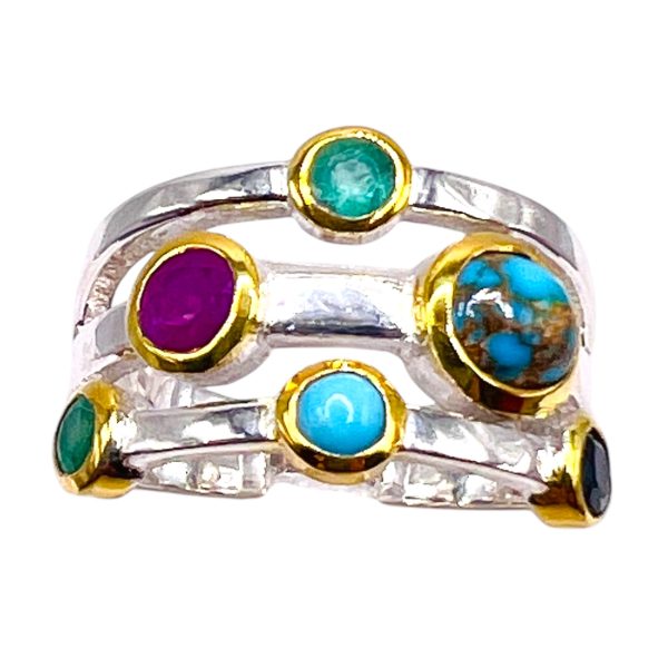 Multi-Colored Gemstone Ring Ruby Sapphire Emerald sz 7 - Image 3