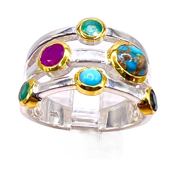 Multi-Colored Gemstone Ring Ruby Sapphire Emerald sz 7 - Image 4