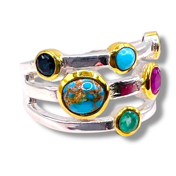 Multi-Colored Gemstone Ring Ruby Sapphire Emerald sz 7 - Image 5